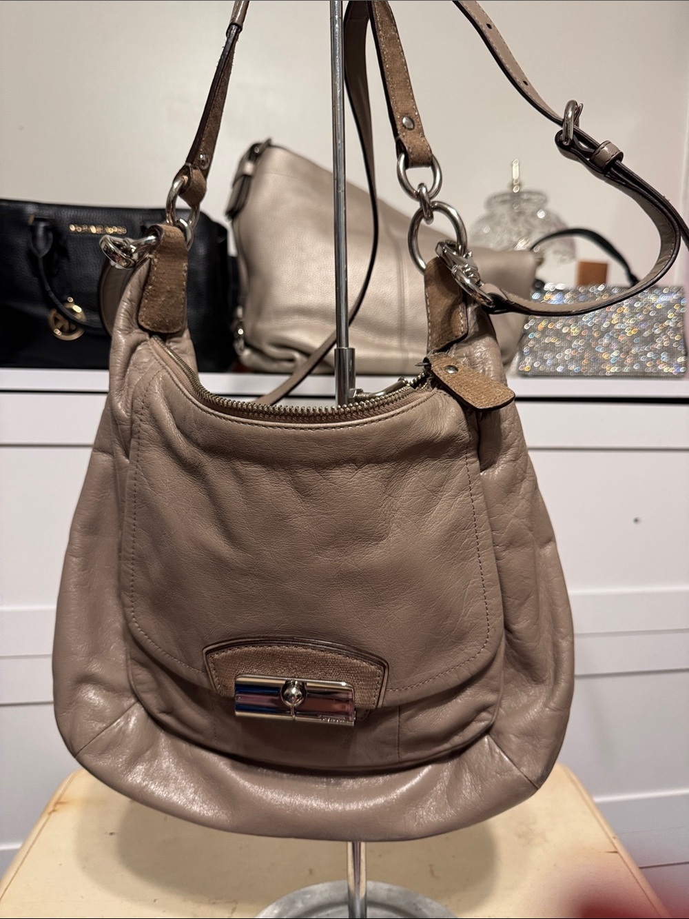 Vintage Coach Kristin Leather Hobo Shoulder Bag in Taupe Brown